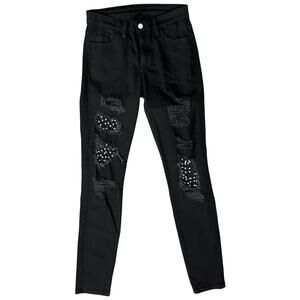 Guess Los Angeles Black Distressed Pearl Skinny Jeans Size 27 Glam Emo Goth